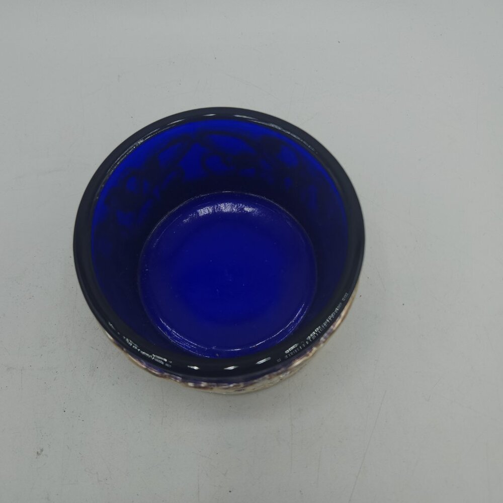 Vintage Cobalt Blue Glass Bowl with Silver Overlay 3.5" Wide - Picture 2 of 6